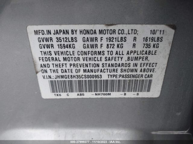 Photo 8 VIN: JHMGE8H35CS000953 - HONDA FIT 