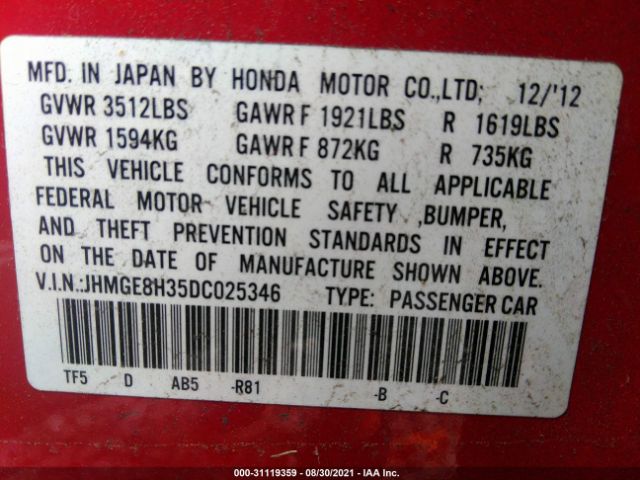 Photo 8 VIN: JHMGE8H35DC025346 - HONDA FIT 