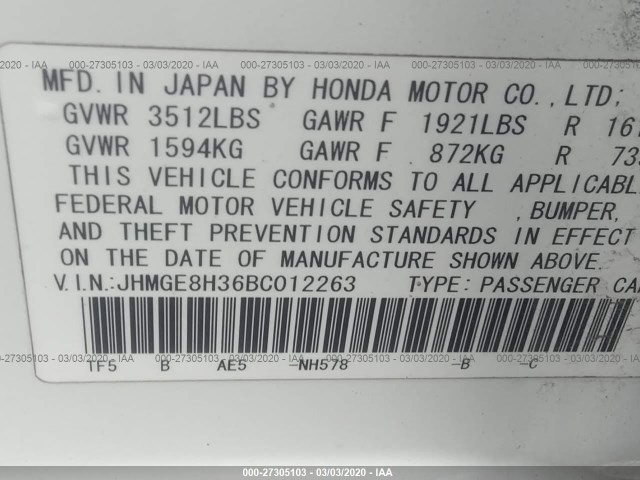 Photo 8 VIN: JHMGE8H36BC012263 - HONDA FIT 