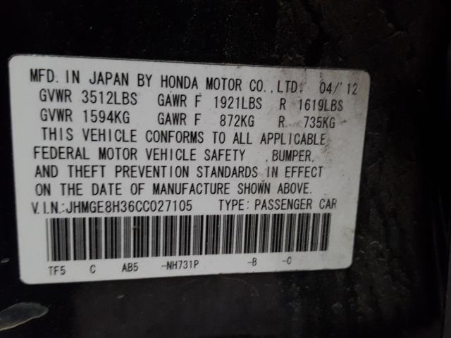 Photo 9 VIN: JHMGE8H36CC027105 - HONDA FIT 