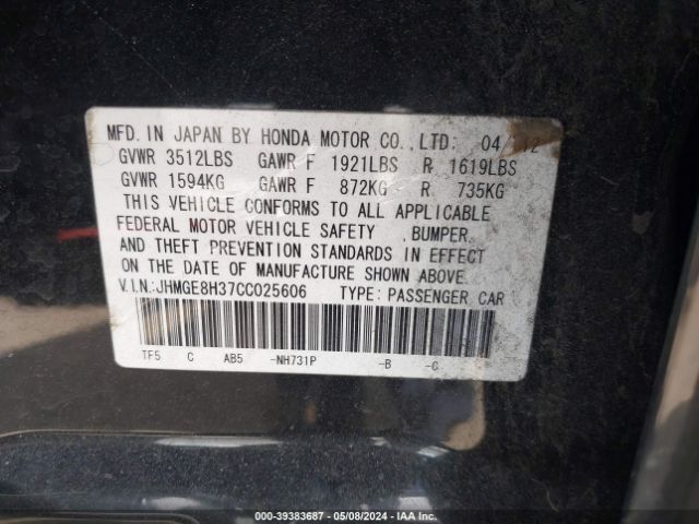 Photo 8 VIN: JHMGE8H37CC025606 - HONDA FIT 