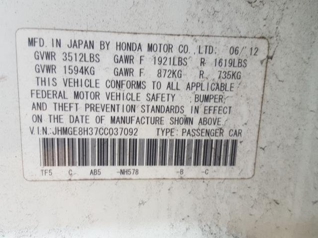 Photo 9 VIN: JHMGE8H37CC037092 - HONDA FIT 