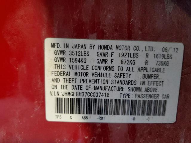 Photo 11 VIN: JHMGE8H37CC037416 - HONDA FIT 