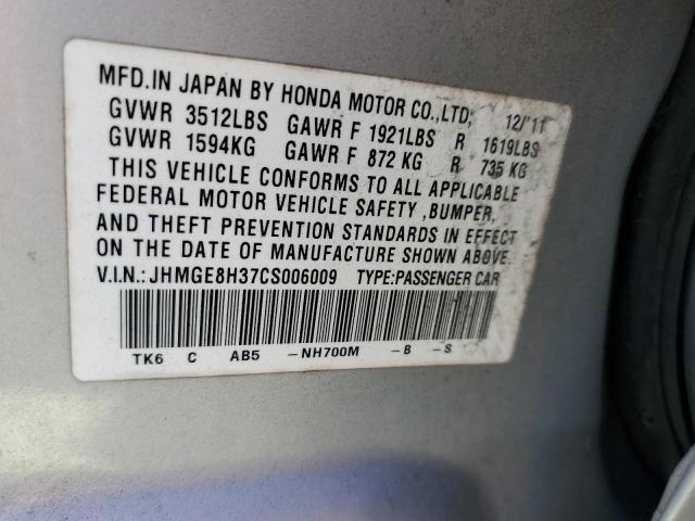 Photo 10 VIN: JHMGE8H37CS006009 - HONDA FIT 