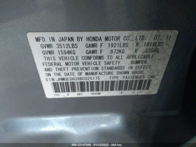 Photo 8 VIN: JHMGE8H38BC025175 - HONDA FIT 