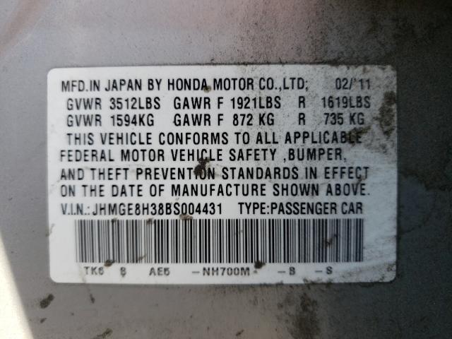 Photo 9 VIN: JHMGE8H38BS004431 - HONDA FIT 