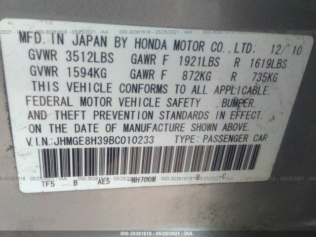 Photo 8 VIN: JHMGE8H39BC010233 - HONDA FIT 