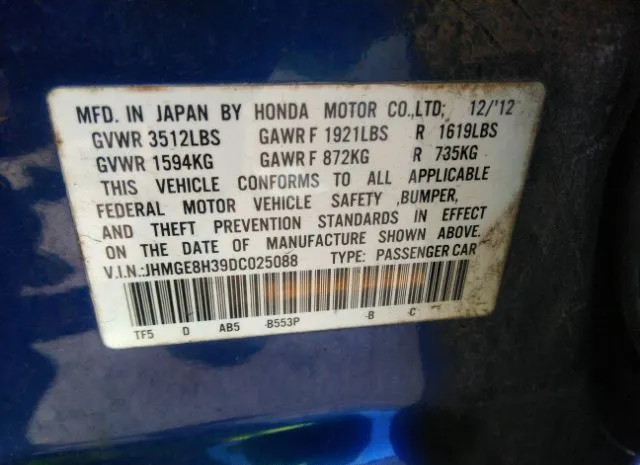 Photo 8 VIN: JHMGE8H39DC025088 - HONDA FIT 