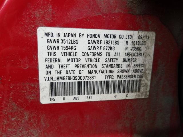 Photo 9 VIN: JHMGE8H39DC072881 - HONDA FIT 