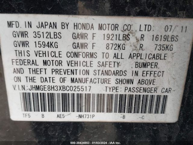 Photo 8 VIN: JHMGE8H3XBC025517 - HONDA FIT 