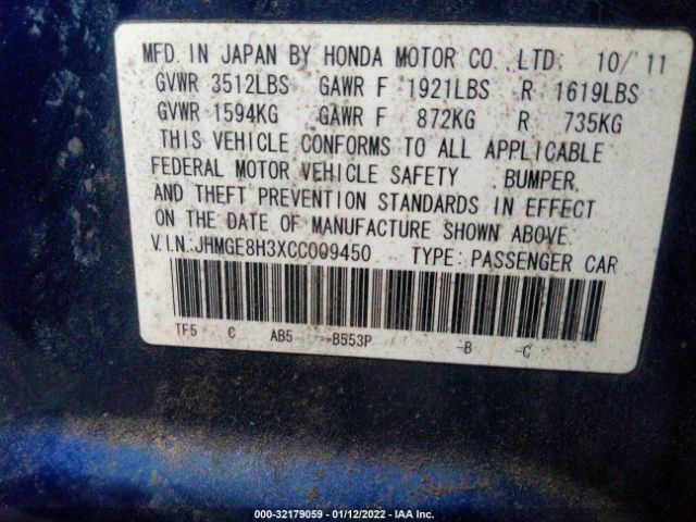 Photo 8 VIN: JHMGE8H3XCC009450 - HONDA FIT 