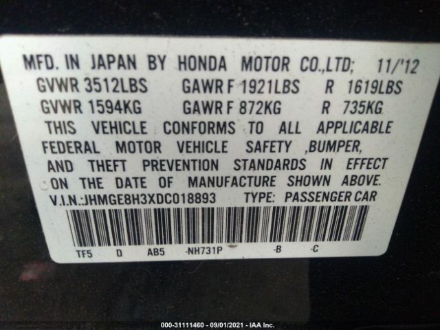 Photo 8 VIN: JHMGE8H3XDC018893 - HONDA FIT 