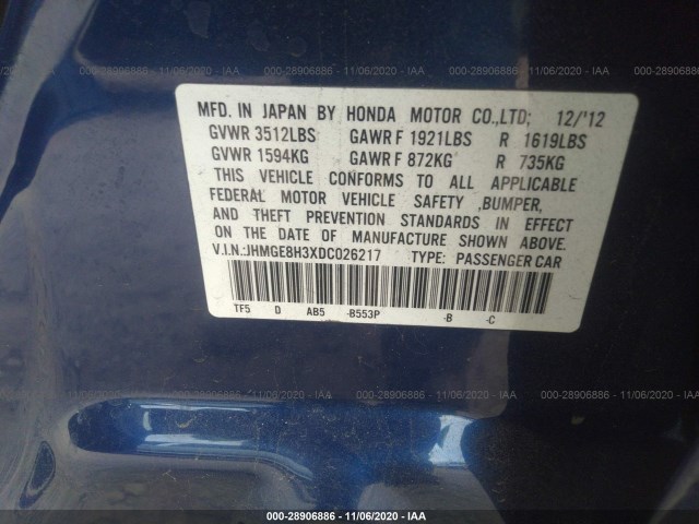 Photo 8 VIN: JHMGE8H3XDC026217 - HONDA FIT 