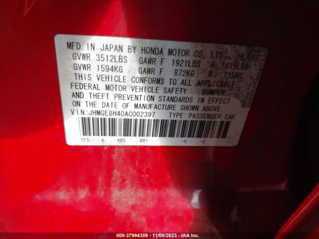 Photo 8 VIN: JHMGE8H40AC002397 - HONDA FIT 