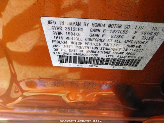 Photo 8 VIN: JHMGE8H40AC008538 - HONDA FIT 