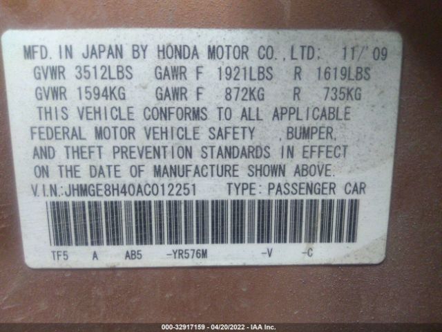 Photo 8 VIN: JHMGE8H40AC012251 - HONDA FIT 