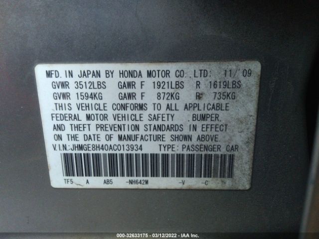 Photo 8 VIN: JHMGE8H40AC013934 - HONDA FIT 