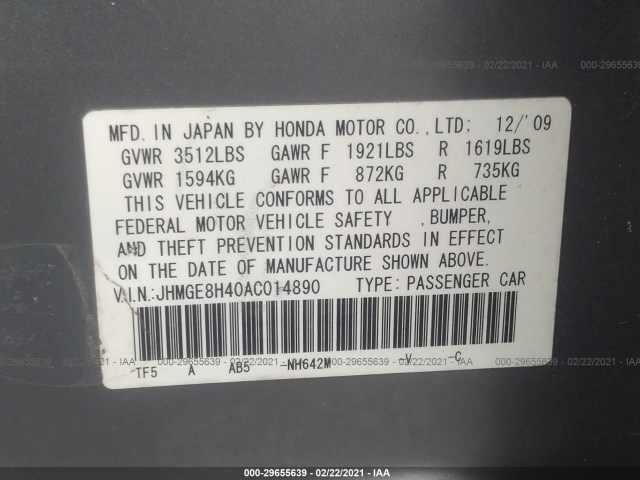 Photo 8 VIN: JHMGE8H40AC014890 - HONDA FIT 