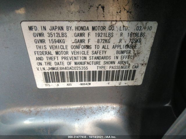 Photo 8 VIN: JHMGE8H40AC025355 - HONDA FIT 