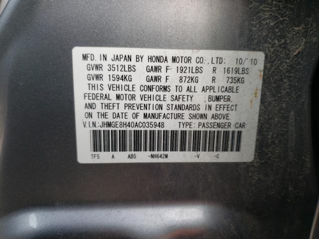 Photo 9 VIN: JHMGE8H40AC035948 - HONDA FIT SPORT 