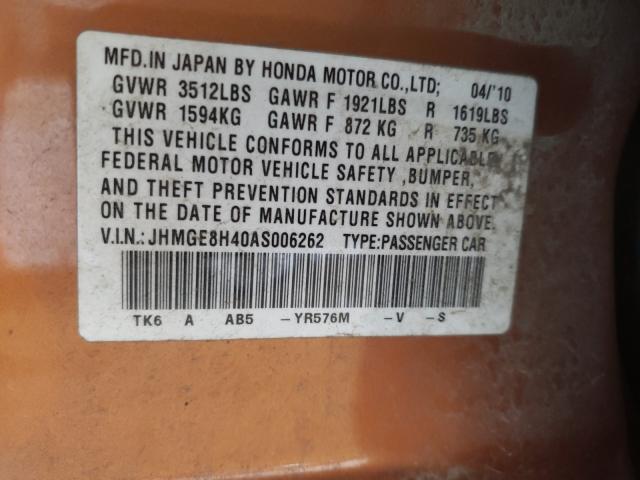 Photo 9 VIN: JHMGE8H40AS006262 - HONDA FIT SPORT 