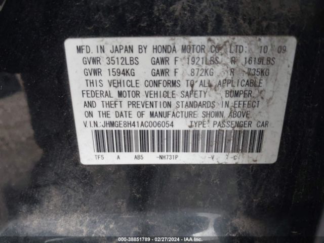 Photo 8 VIN: JHMGE8H41AC006054 - HONDA FIT 