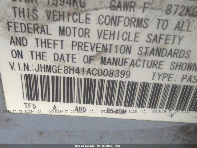 Photo 8 VIN: JHMGE8H41AC008399 - HONDA FIT 