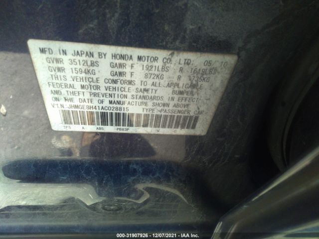 Photo 8 VIN: JHMGE8H41AC028815 - HONDA FIT 