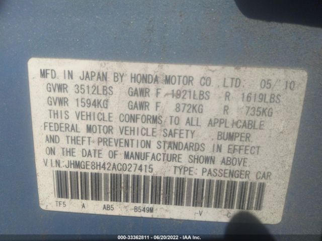 Photo 8 VIN: JHMGE8H42AC027415 - HONDA FIT 