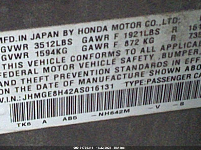 Photo 8 VIN: JHMGE8H42AS016131 - HONDA FIT 