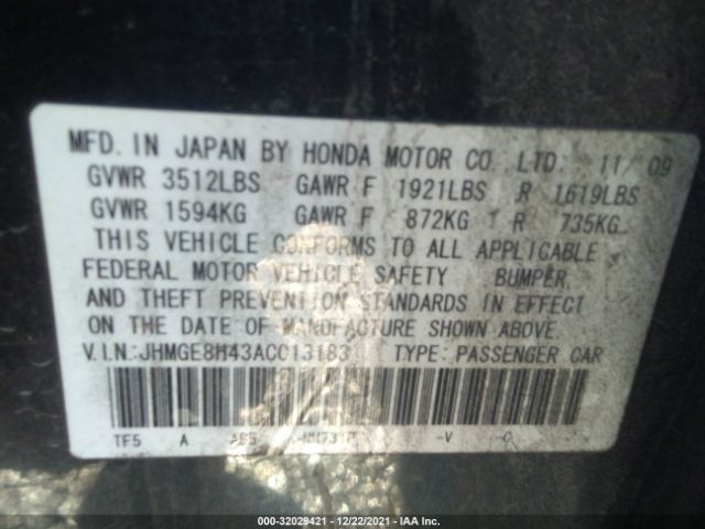 Photo 8 VIN: JHMGE8H43AC013183 - HONDA FIT 