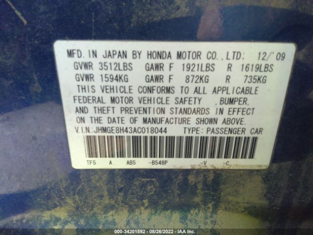 Photo 8 VIN: JHMGE8H43AC018044 - HONDA FIT 