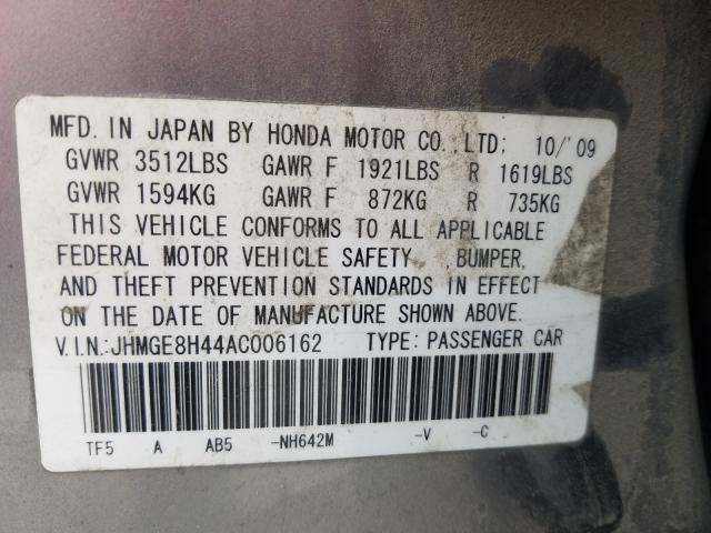 Photo 9 VIN: JHMGE8H44AC006162 - HONDA FIT SPORT 