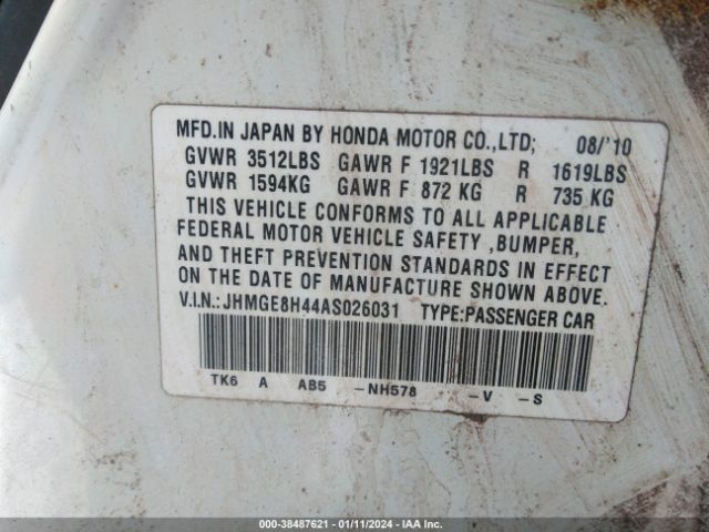 Photo 8 VIN: JHMGE8H44AS026031 - HONDA FIT 