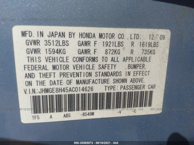 Photo 8 VIN: JHMGE8H45AC014626 - HONDA FIT 