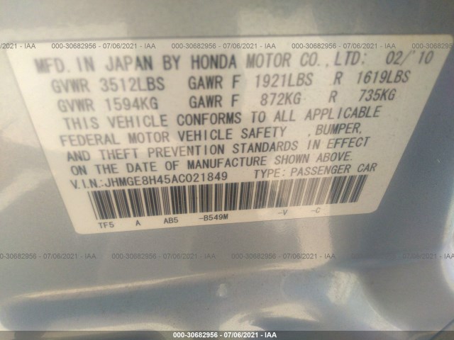 Photo 8 VIN: JHMGE8H45AC021849 - HONDA FIT 