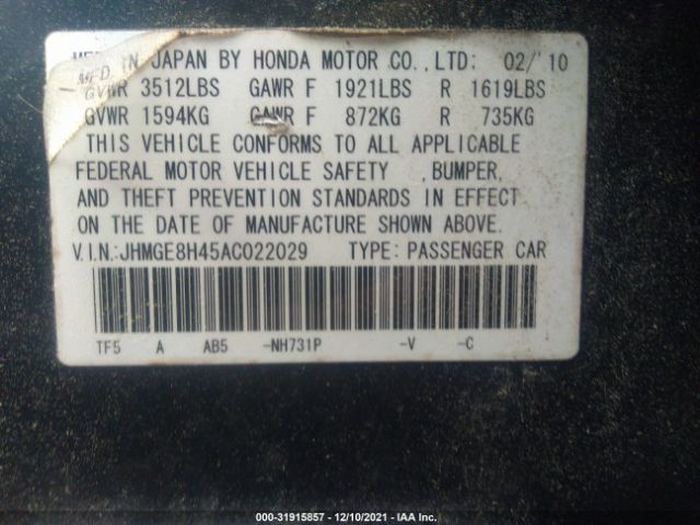 Photo 8 VIN: JHMGE8H45AC022029 - HONDA FIT 