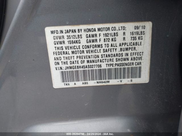 Photo 8 VIN: JHMGE8H45AS027706 - HONDA FIT 