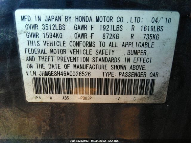 Photo 8 VIN: JHMGE8H46AC026526 - HONDA FIT 