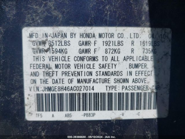 Photo 8 VIN: JHMGE8H46AC027014 - HONDA FIT 