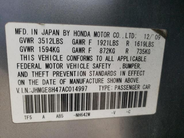 Photo 9 VIN: JHMGE8H47AC014997 - HONDA FIT 