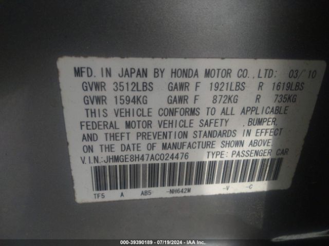 Photo 8 VIN: JHMGE8H47AC024476 - HONDA FIT 