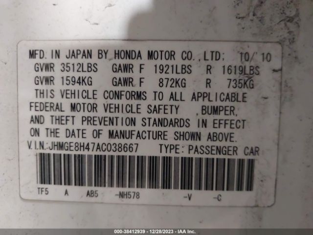 Photo 8 VIN: JHMGE8H47AC038667 - HONDA FIT 