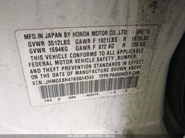 Photo 8 VIN: JHMGE8H47AS014343 - HONDA FIT 