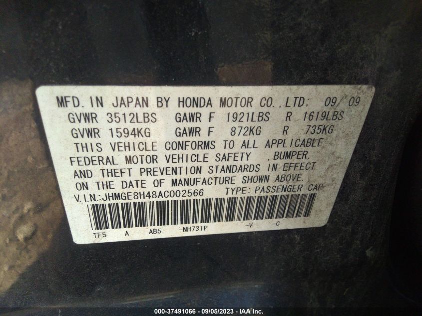 Photo 8 VIN: JHMGE8H48AC002566 - HONDA FIT 