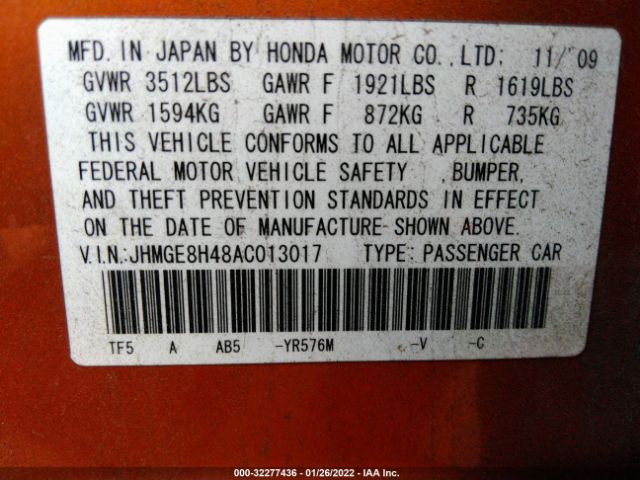 Photo 8 VIN: JHMGE8H48AC013017 - HONDA FIT 