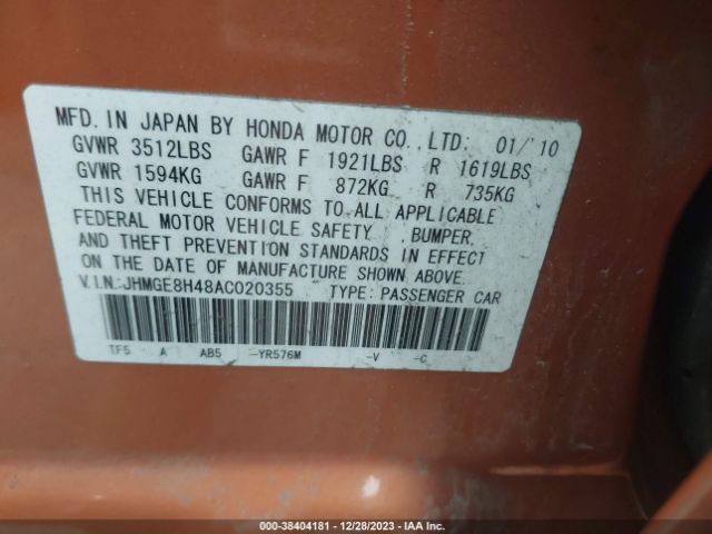 Photo 8 VIN: JHMGE8H48AC020355 - HONDA FIT 