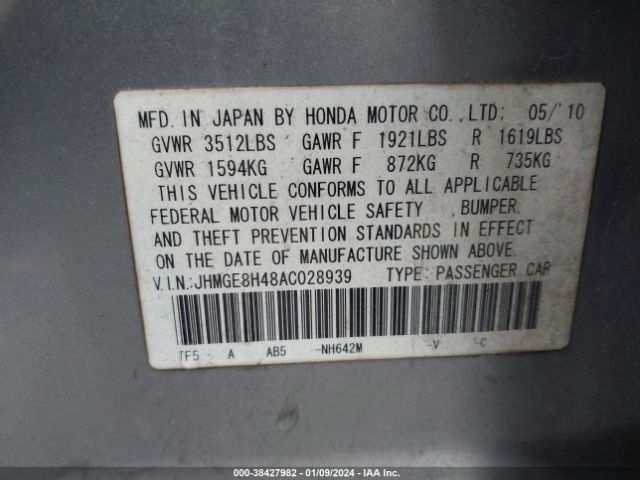 Photo 8 VIN: JHMGE8H48AC028939 - HONDA FIT 