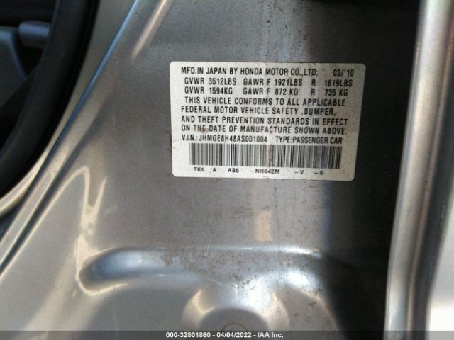 Photo 8 VIN: JHMGE8H48AS001004 - HONDA FIT 