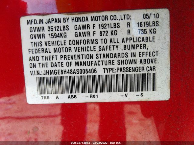 Photo 8 VIN: JHMGE8H48AS008406 - HONDA FIT 